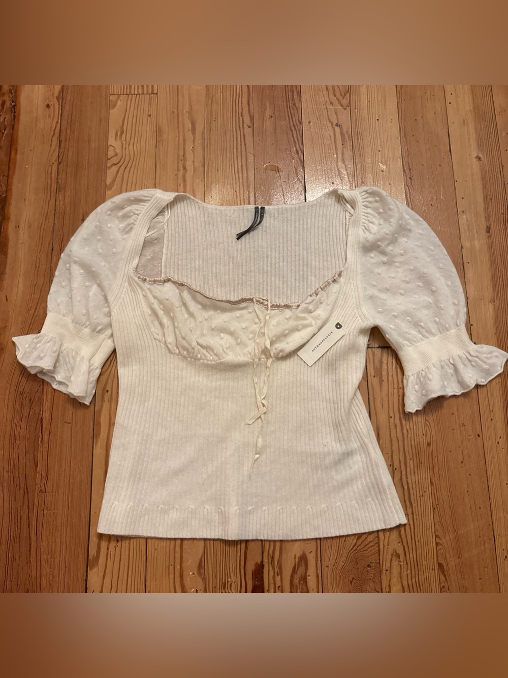 Anthropologie Cashmere Sweater Top Womens Size Medium Poet Sleeve Milkmaid Wool